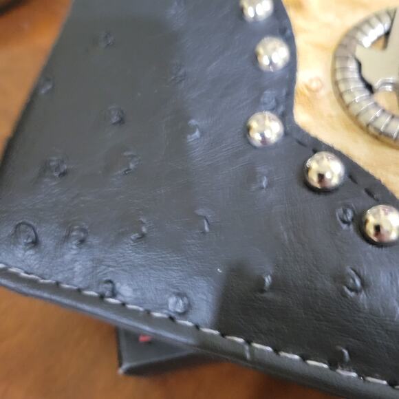 Texas concho mens Wallet Western Short Bifold Ostrich pattern black faux leather - Picture 11 of 13